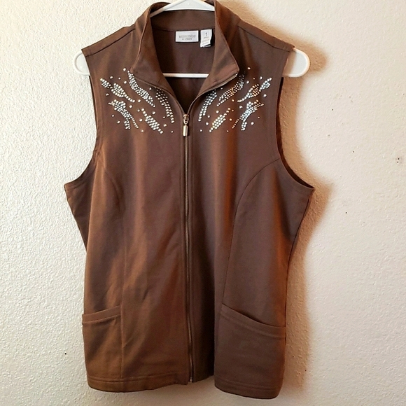WEEKENDS by Chico's Zip Rhinestone Accented Vest Size 1 - Picture 1 of 7